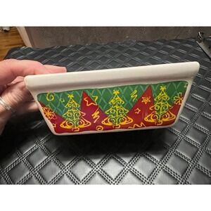 Christmas Tree Ceramic Mini Loaf Pan Red Green Holiday Small Baker Dish